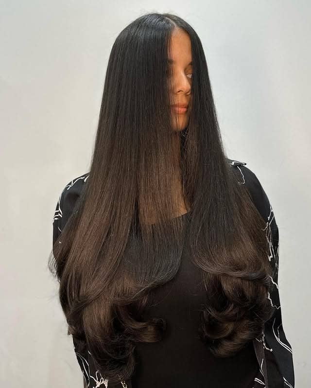 21. Extra Long U-Shaped Layers with Dark Espresso Brown Hair - Extra Long Layers