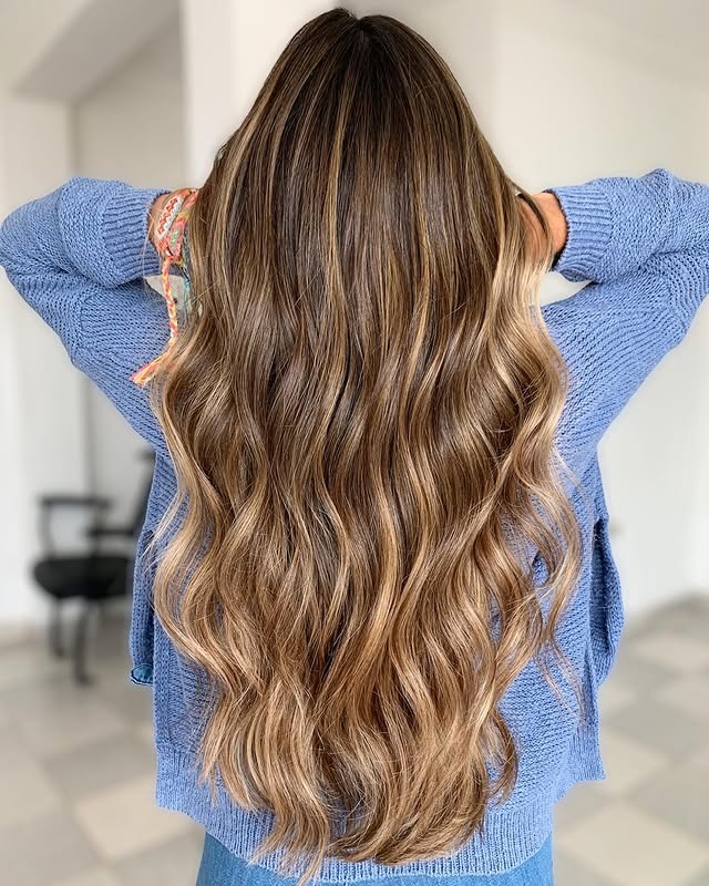 8. Long Golden Caramel Balayage Blend - Golden Caramel Hair Color