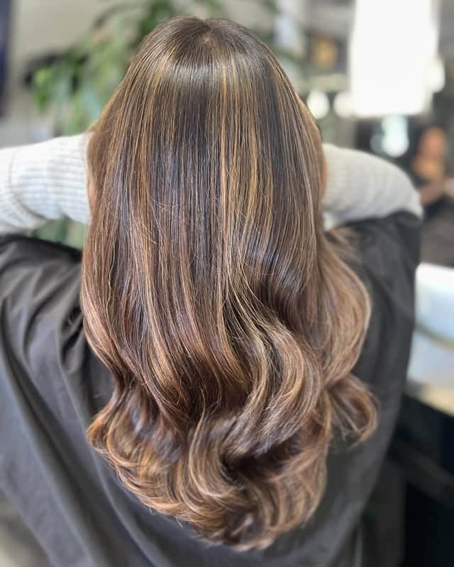 16. Golden Caramel Ribbon Highlights on Brunette Hair - Golden Caramel Hair Color