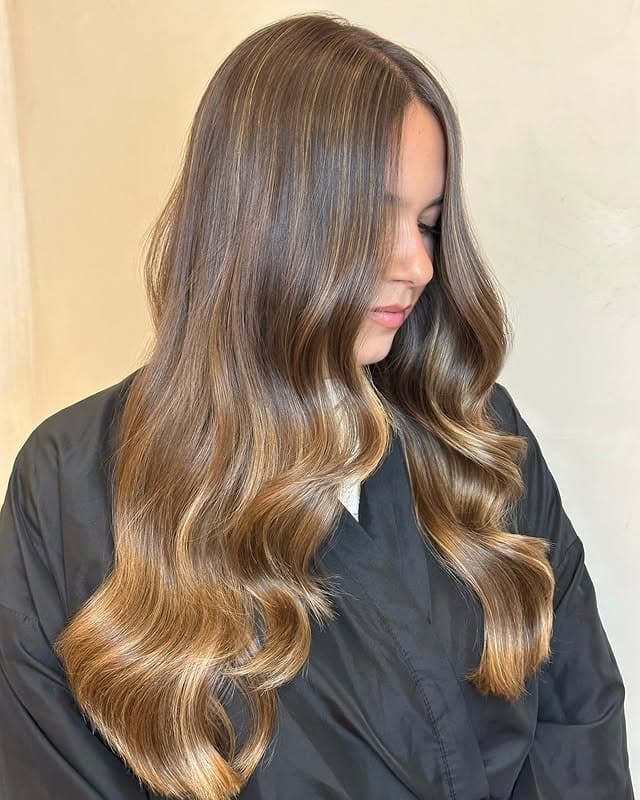 18. Soft Golden Caramel Balayage Waves - Golden Caramel Hair Color