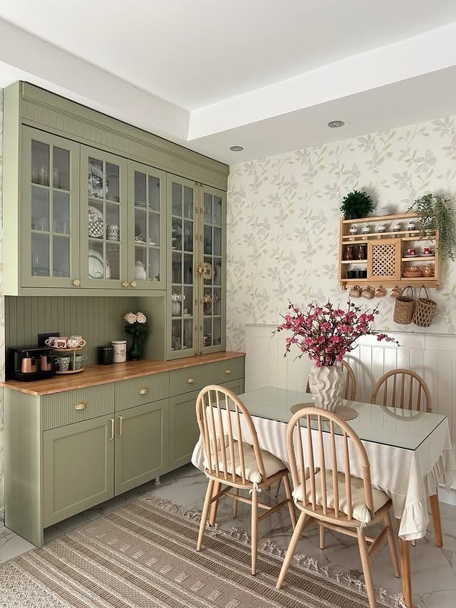 7. Sage Green and Cream Dining Kitchen Idea - cozy kitchen ideas