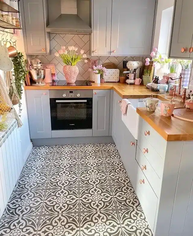 12. Soft Gray and Blush Pink Cozy Kitchen Idea - cozy kitchen ideas