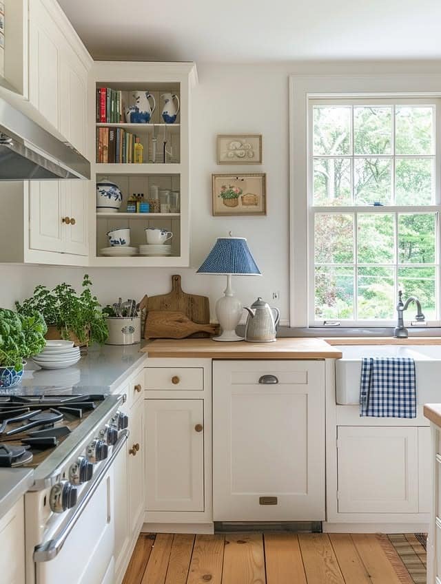 21. Cream and Sky Blue Cottage Kitchen Idea - cozy kitchen ideas