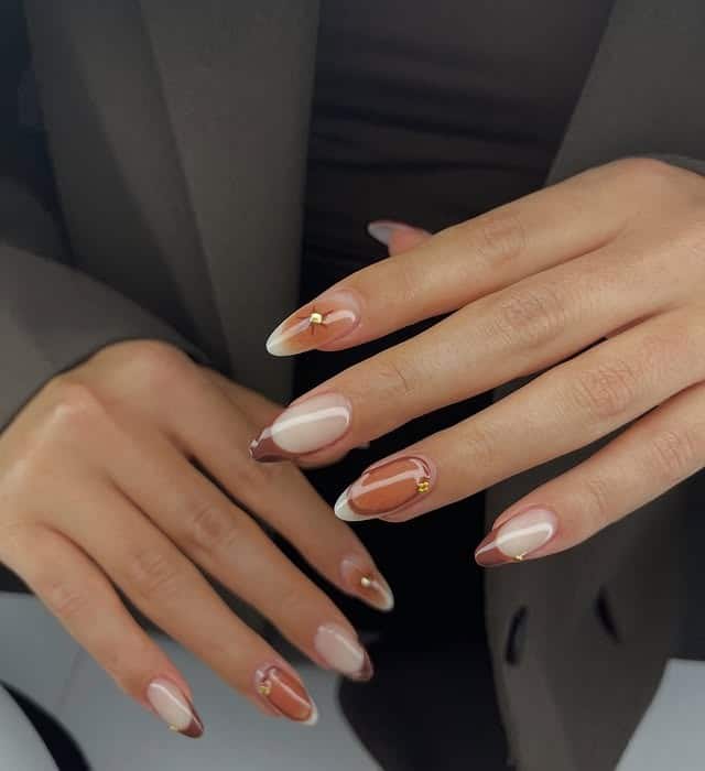 7. Mocha Swirl Almond Nails - pretty nail ideas