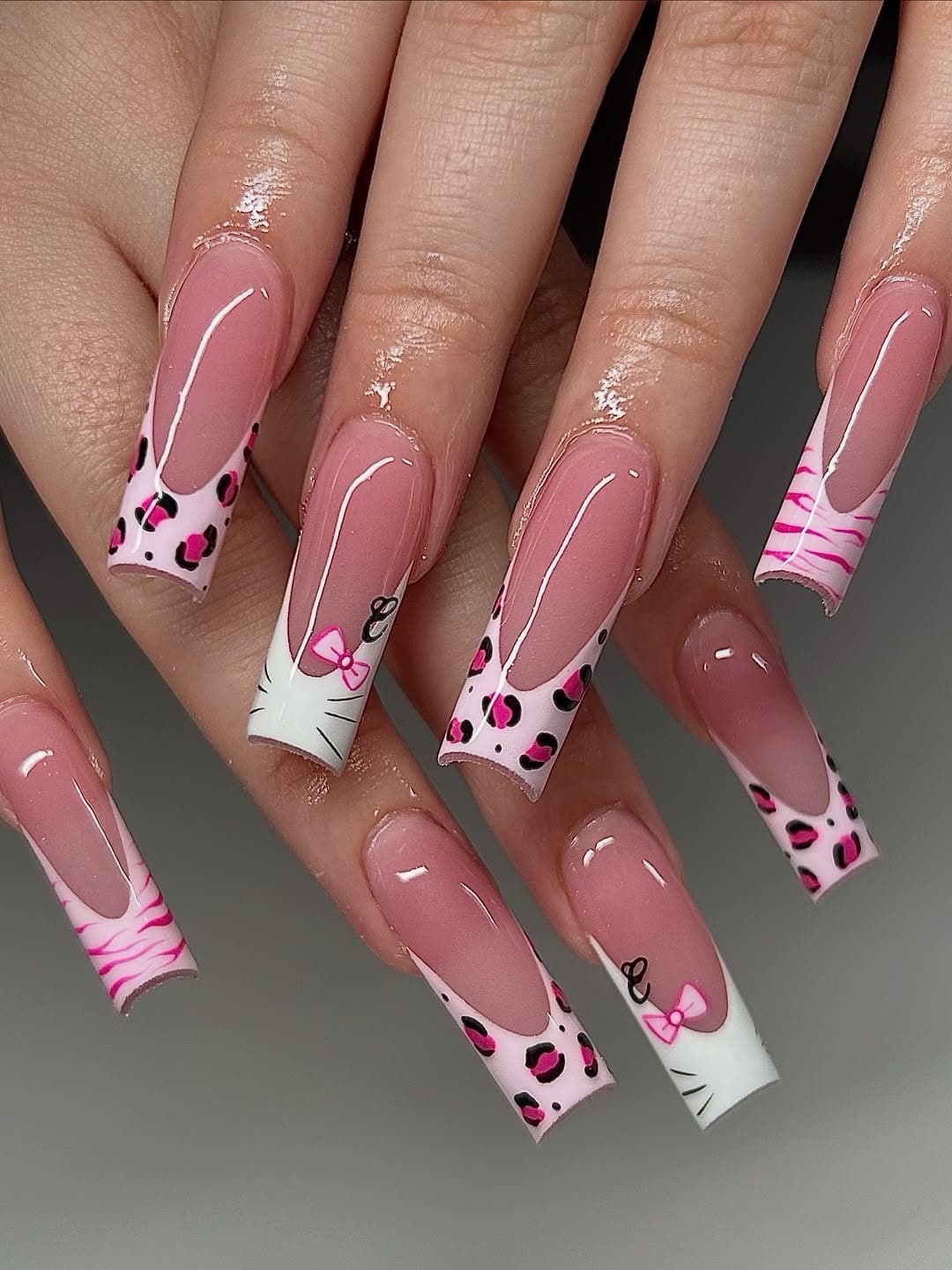 1. Pink Leopard Print Square French Tip Nails - square nail ideas
