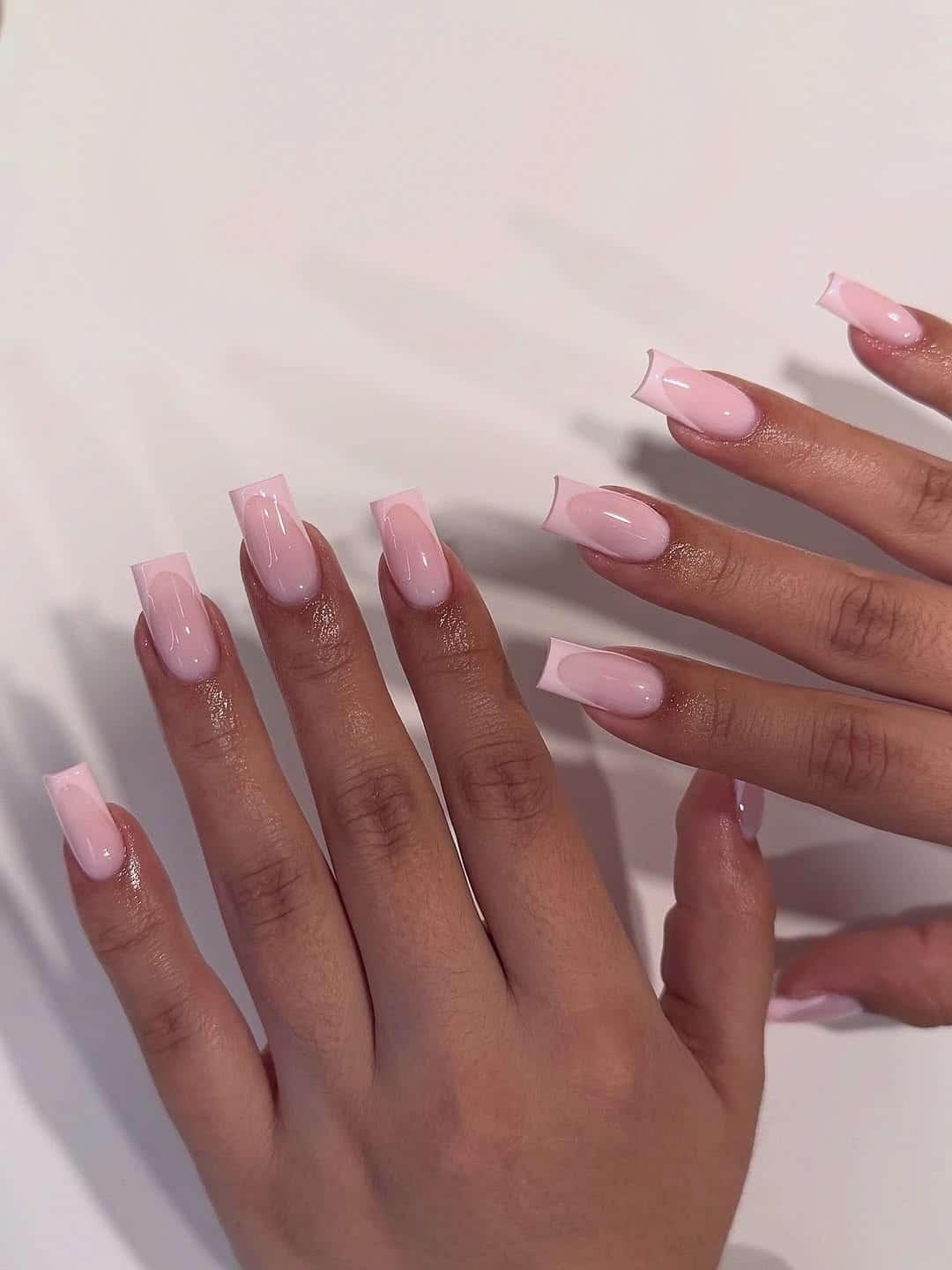 3. Milky Pink Square French Tip Nails - square nail ideas