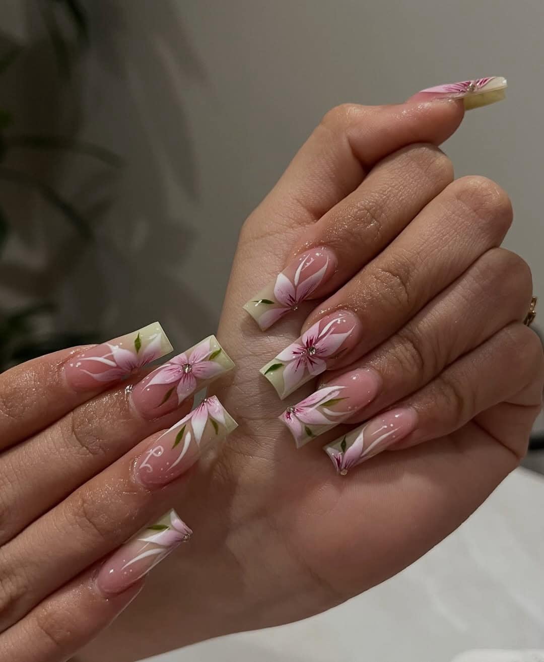 5. Pink Blossom Square French Tip Nails - square nail ideas
