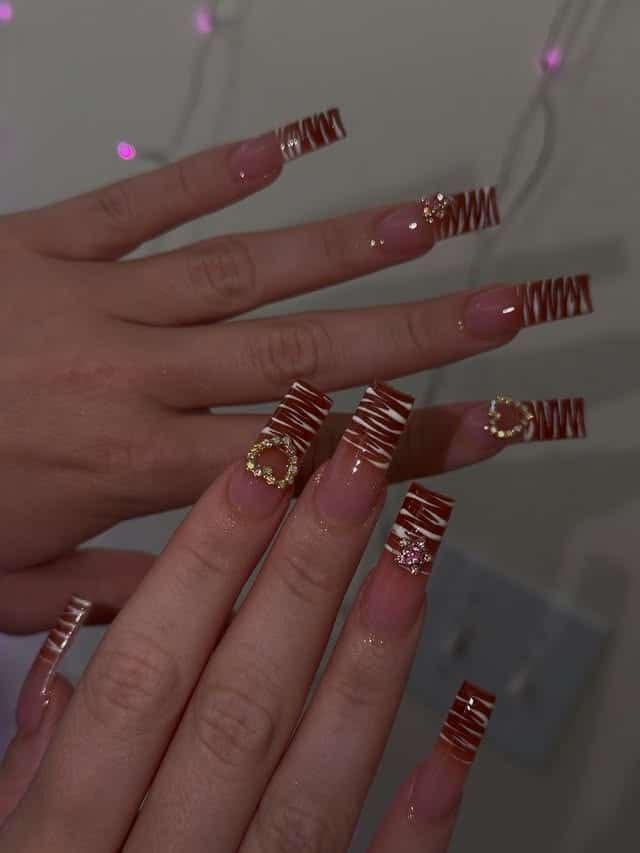 16. Chocolate Brown Abstract Square Nails - square nail ideas