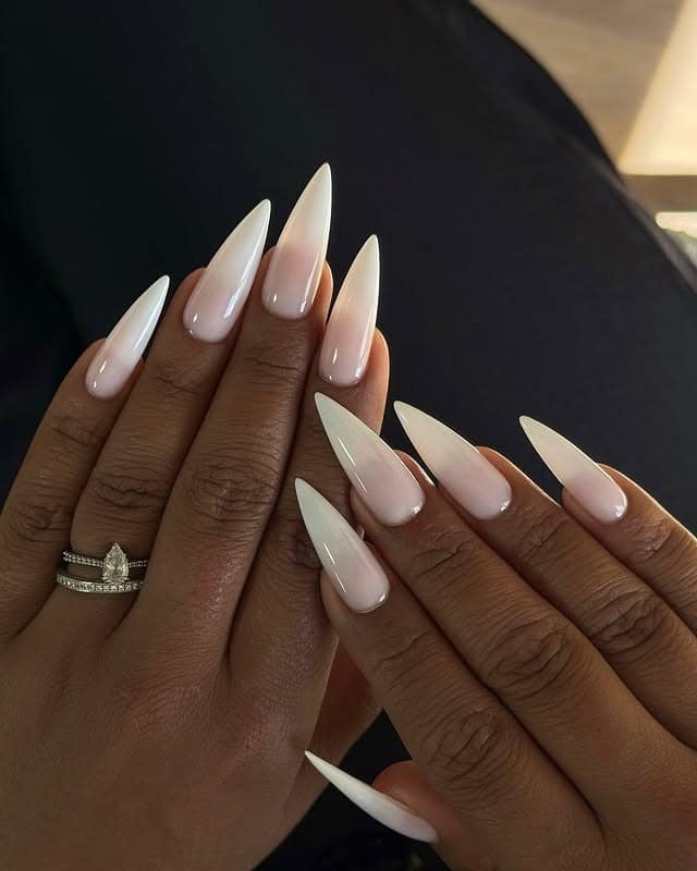 15. Milky White Ombre Stiletto Nails - stiletto nail ideas