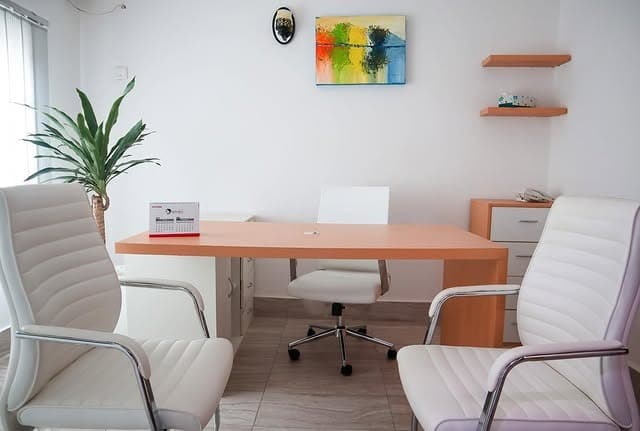12. Bright White Office with Light Oak Furniture - light colors office ideas