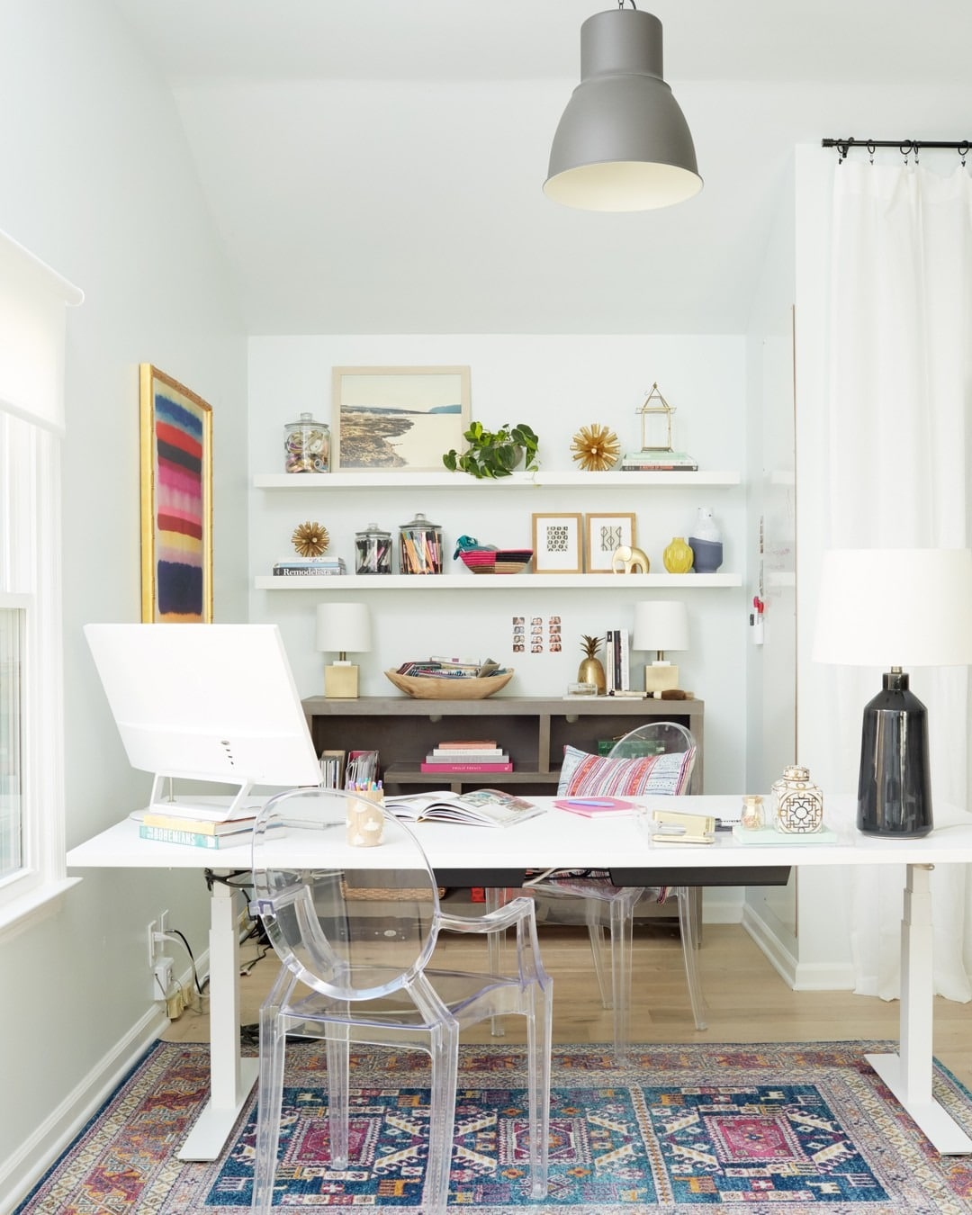 22. Soft Mint Green Office with Colorful Accent Decor - light colors office ideas