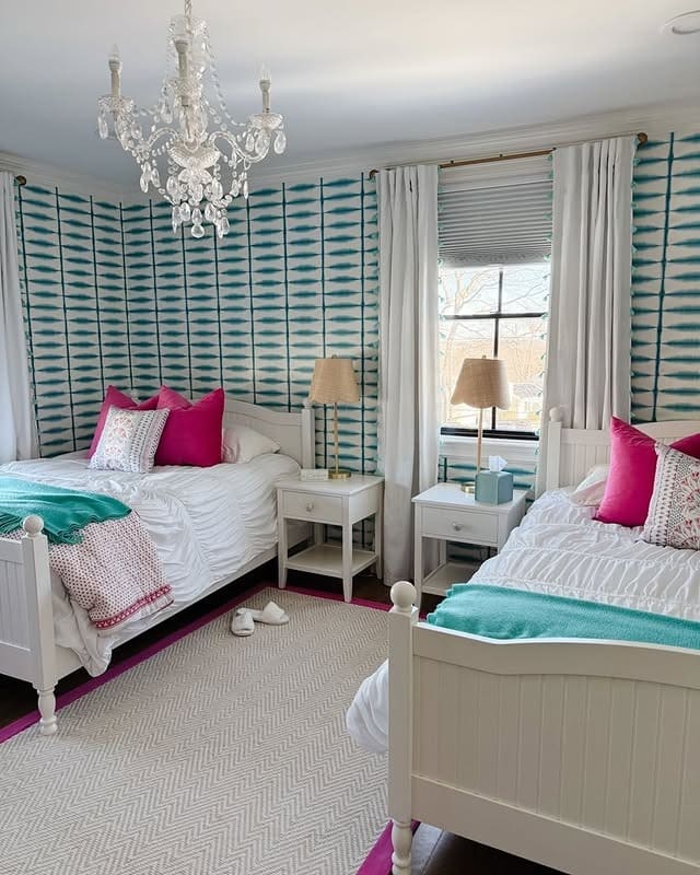 2. Turquoise and Pink Shared Girls Bedroom Idea - girls bedroom ideas