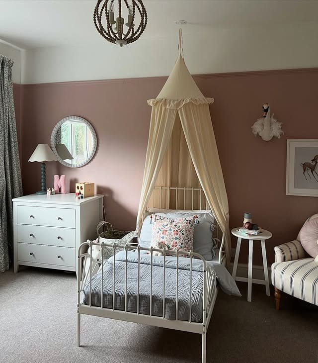 7. Mauve Girls Bedroom with Canopy Reading Nook - girls bedroom ideas