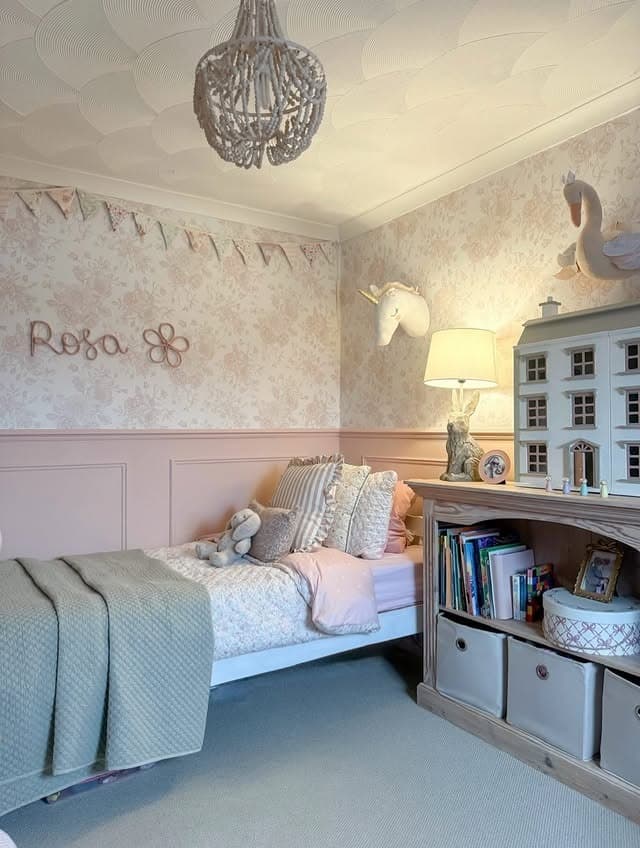 17. Vintage Floral Pink Girls Bedroom with Personalized Decor - girls bedroom ideas