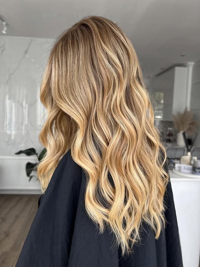6. Long Caramel Honey Blonde Ribbon Highlights - Caramel Honey Blonde