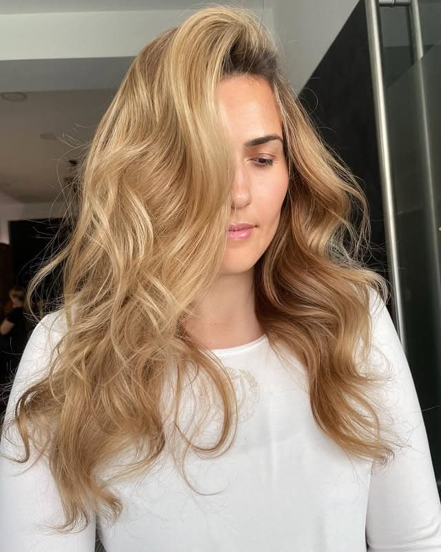 18. Voluminous Caramel Honey Blonde Glam Waves - Caramel Honey Blonde