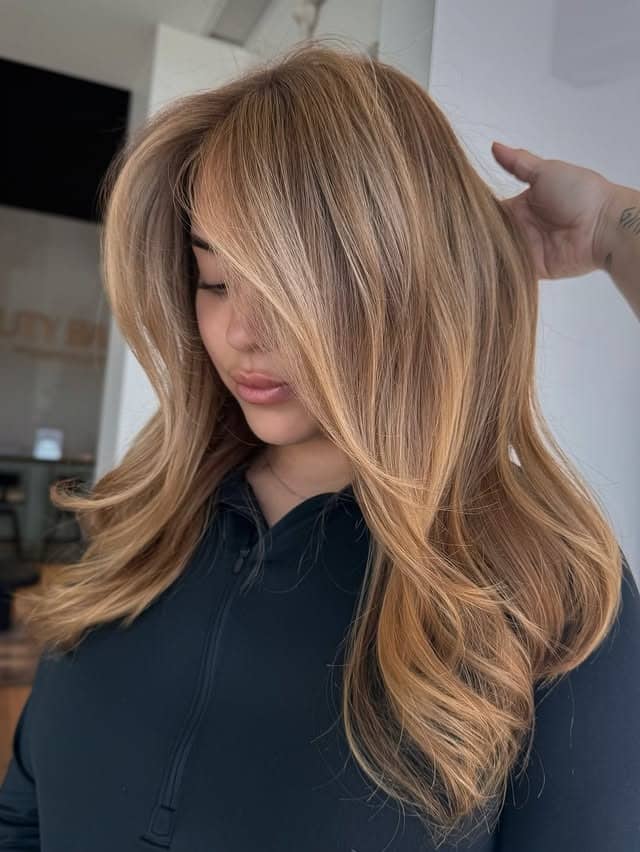 22. Layered Butterfly Cut with Caramel Honey Blonde Blend - Caramel Honey Blonde
