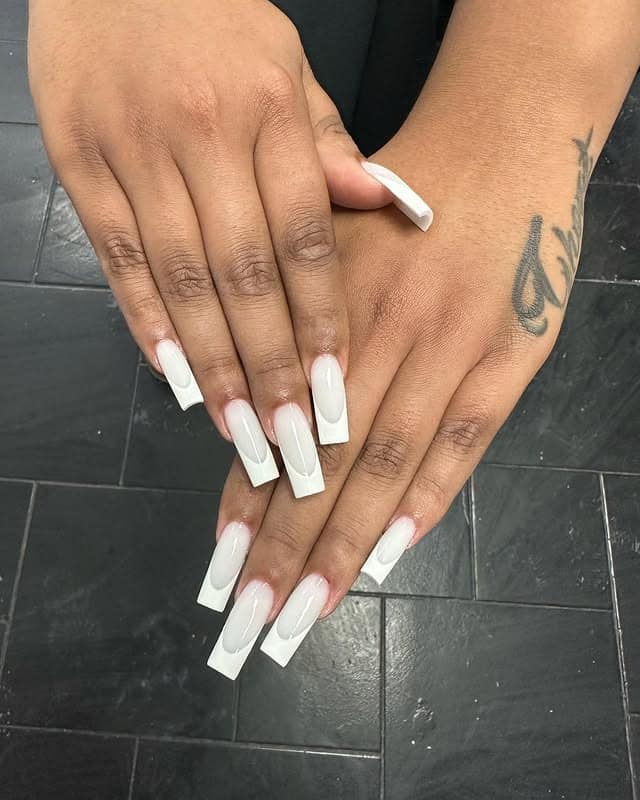 2. Milky White Ombre Square Tip Nails - white tip nail ideas