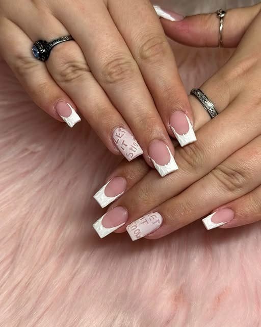 8. Textured White Tip Square Nails - white tip nail ideas