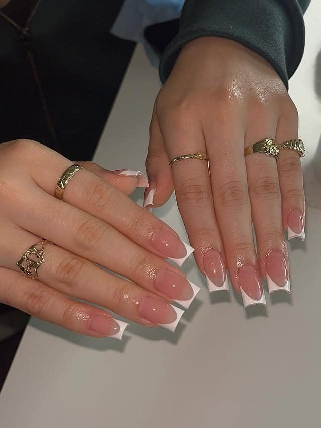 18. Deep White Tip Coffin Nails - white tip nail ideas