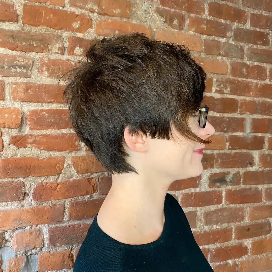 8. Edgy Textured Long Pixie in Espresso Brown - Long Pixie Cuts