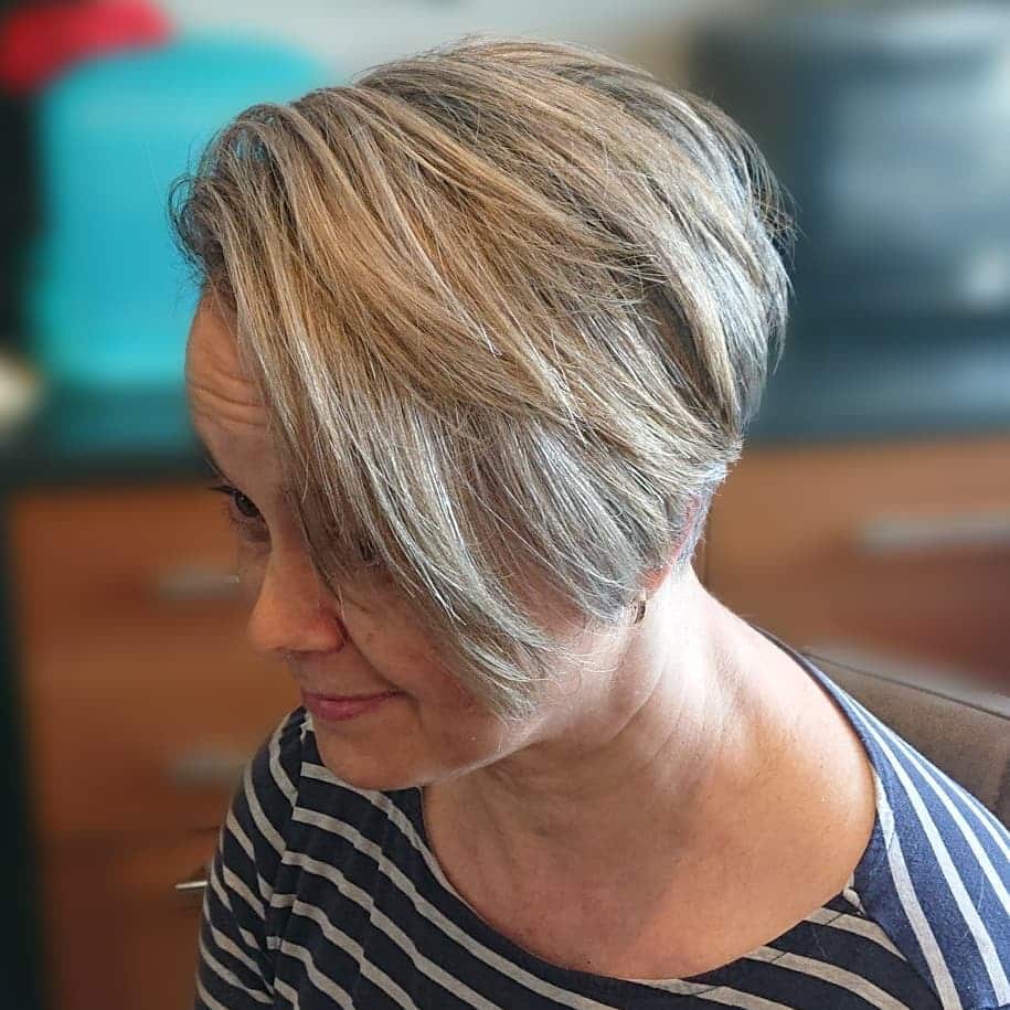 10. Long Side-Swept Pixie with Beige Blonde Balayage - Long Pixie Cuts