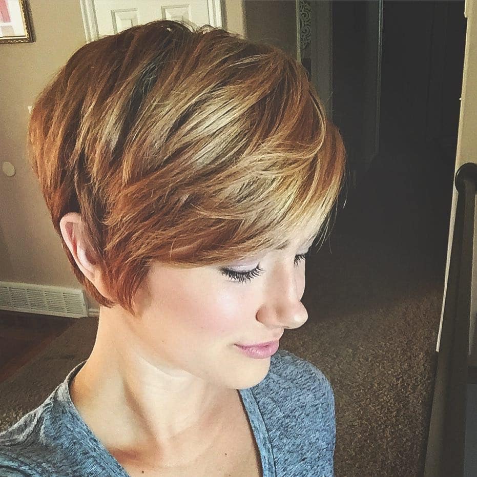 21. Layered Long Pixie with Auburn Blonde Highlights - Long Pixie Cuts