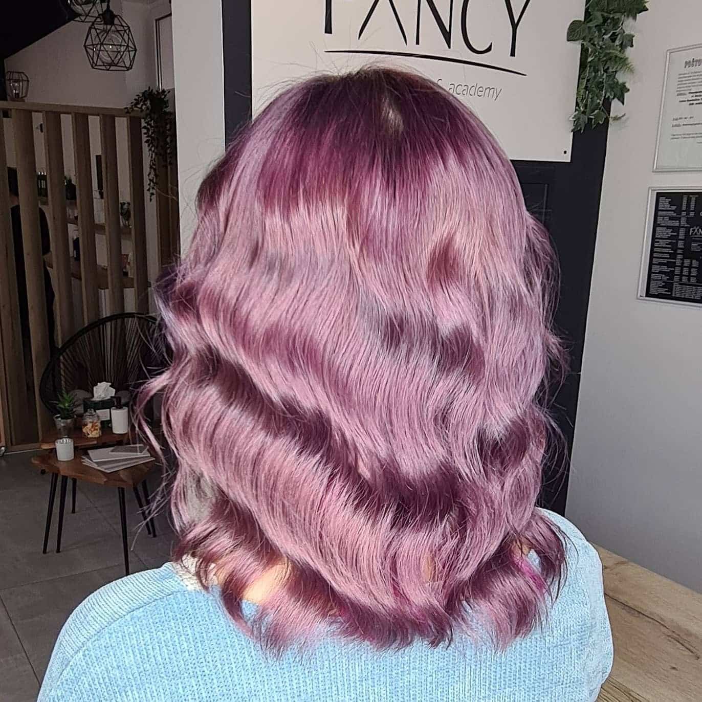 1. Dusty Rose Wavy Lob - Lilac Hair Color