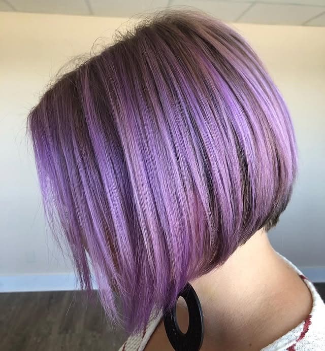2. Violet Lilac Angled Bob - Lilac Hair Color