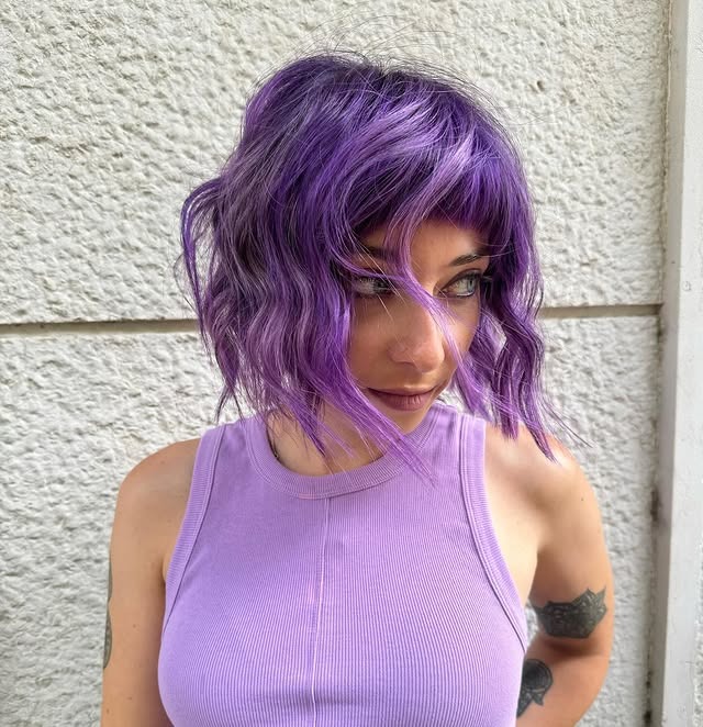 8. Electric Violet Textured Bob - Lilac Hair Color