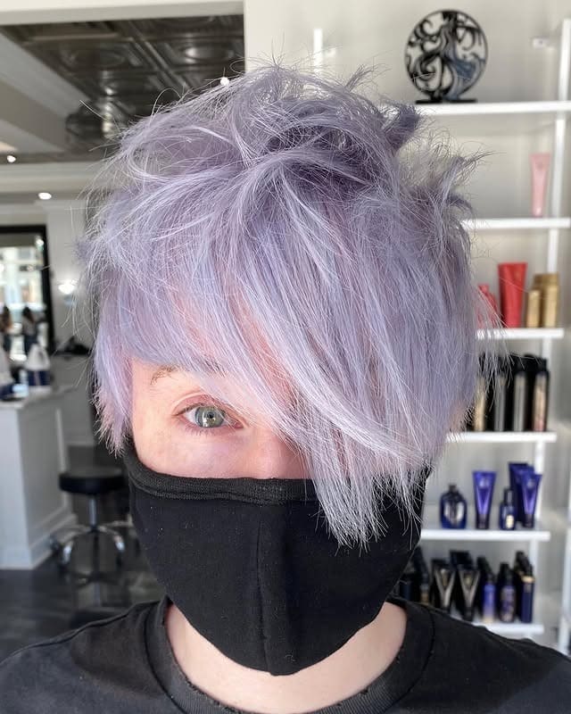 15. Frosted Lilac Pixie Cut - Lilac Hair Color