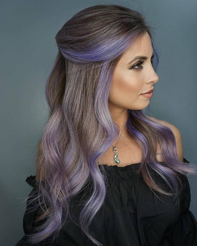 20. Dusty Lilac Half-Up Waves - Lilac Hair Color