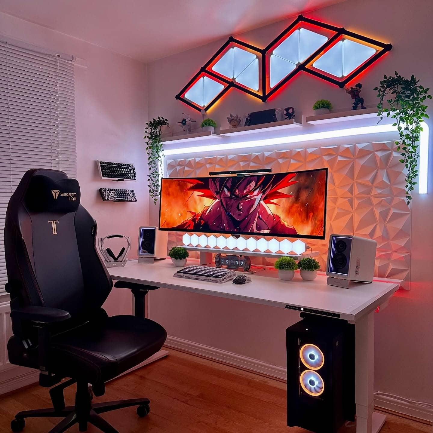 2. White & Crimson Anime-Inspired Gamer Office - gamer office ideas