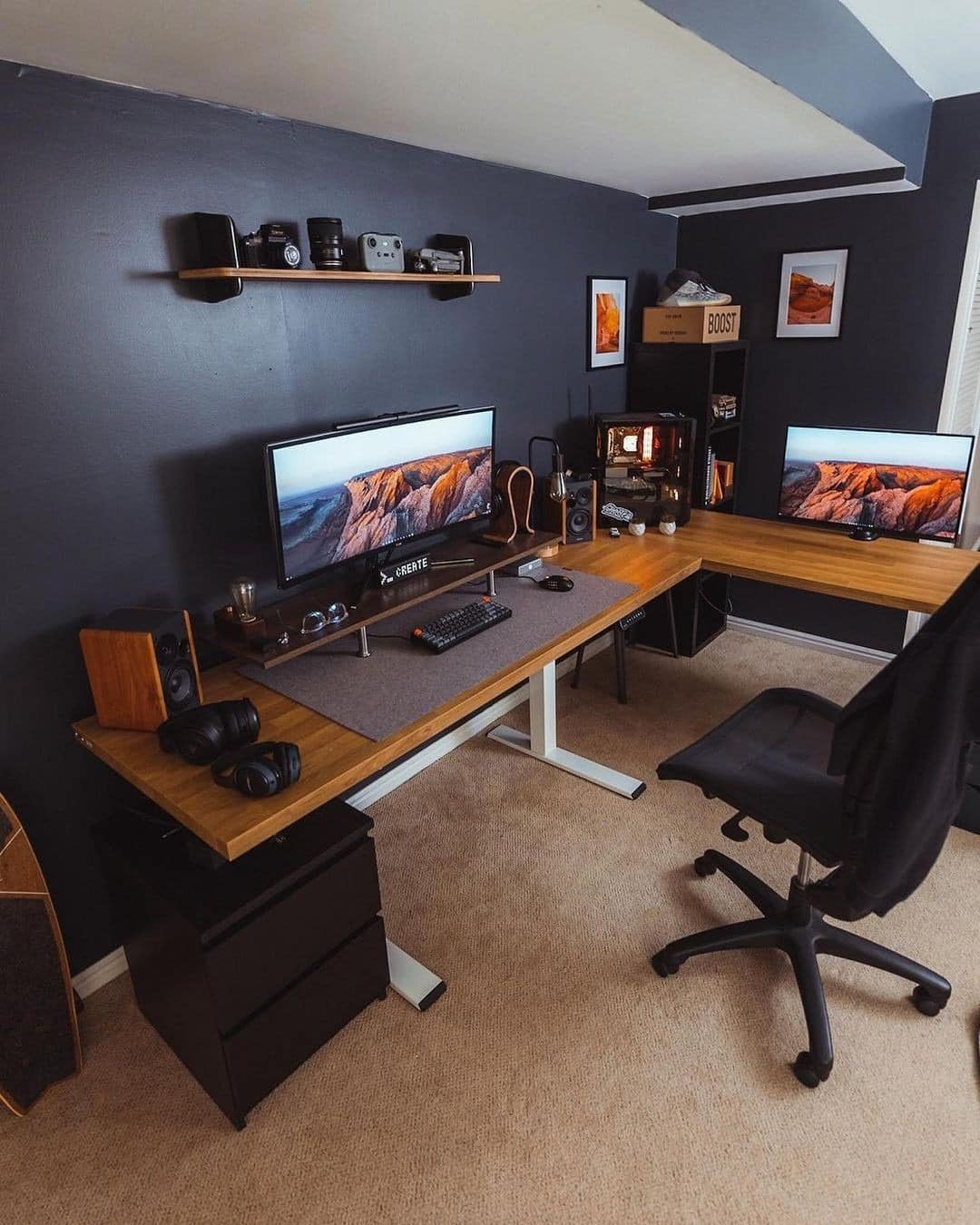 11. Black & Walnut Executive Gamer Office - gamer office ideas