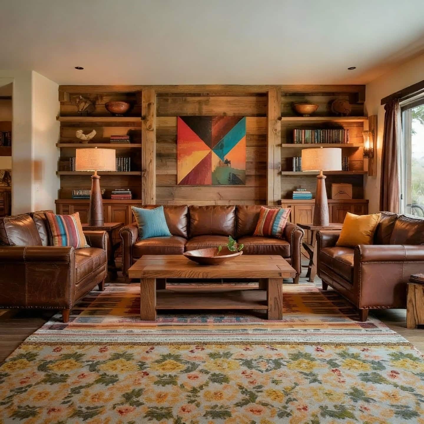 2. Rich Brown Leather and Rustic Wood Living Room - rustic living room ideas