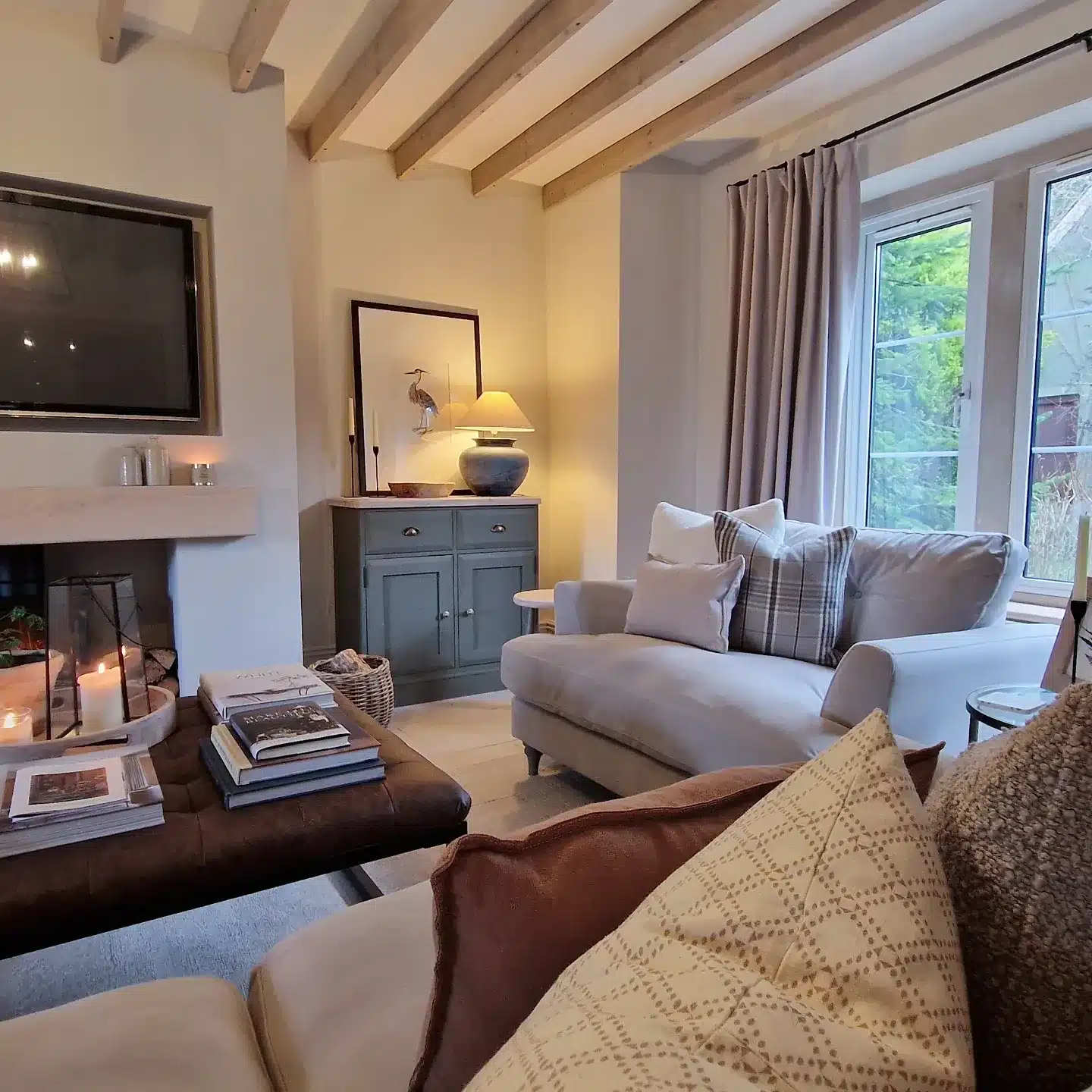 8. Soft Gray and Taupe Rustic Living Room Retreat - rustic living room ideas
