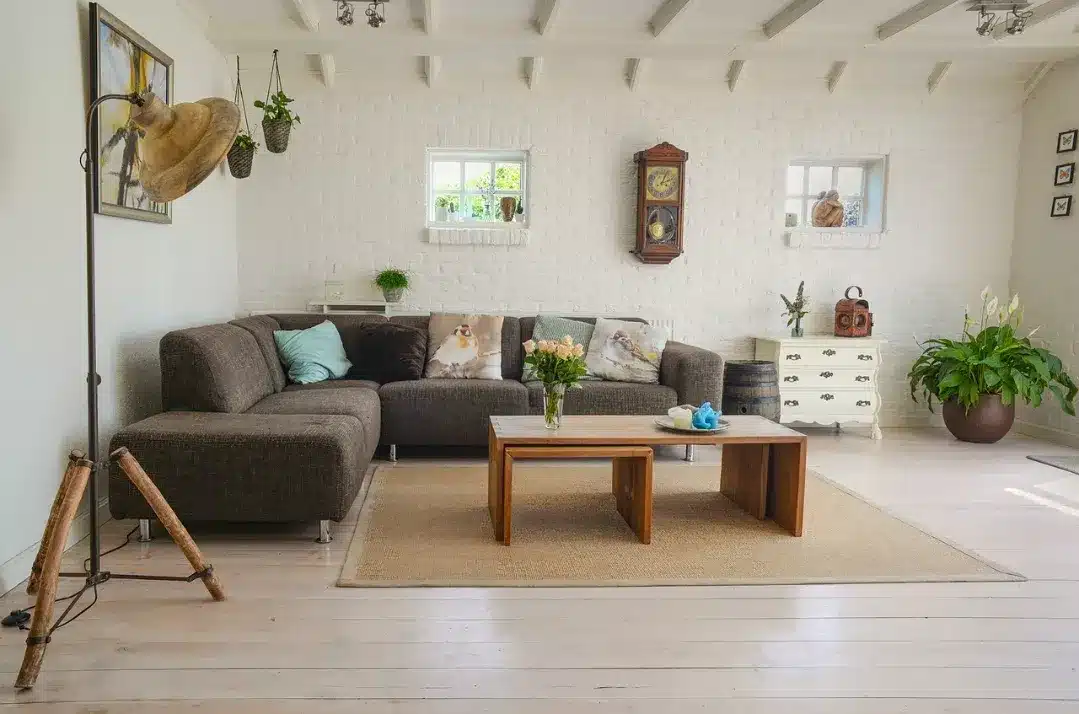 13. White Brick and Charcoal Rustic Living Room - rustic living room ideas