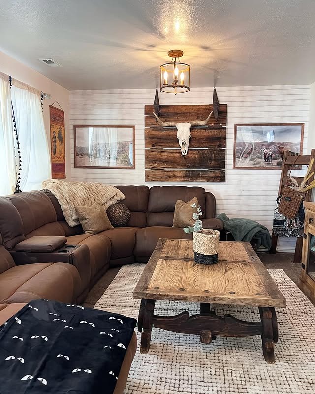 16. Rustic Brown and White Ranch Living Room - rustic living room ideas
