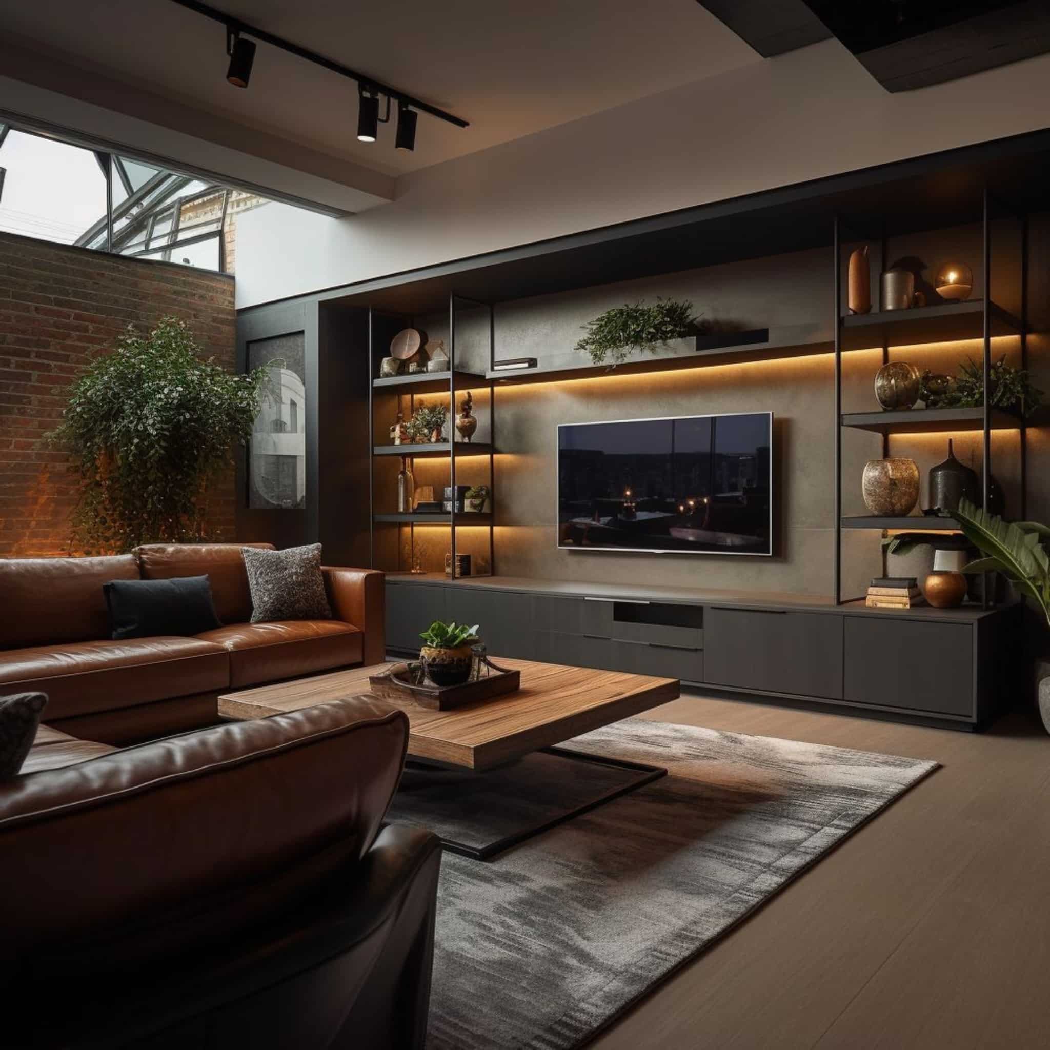 20. Charcoal Black and Walnut Modern Rustic Living Room - rustic living room ideas