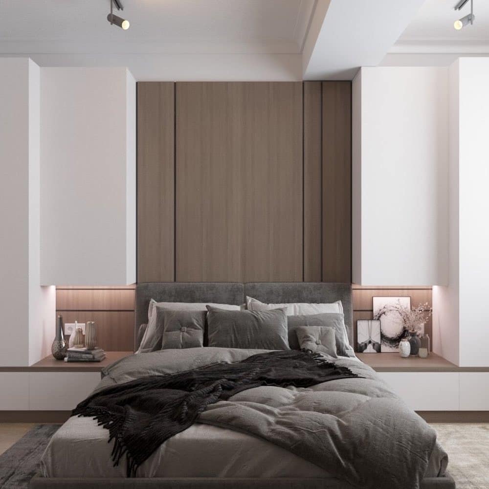 3. Warm Taupe and Greige Modern Bedroom - warm bedroom ideas