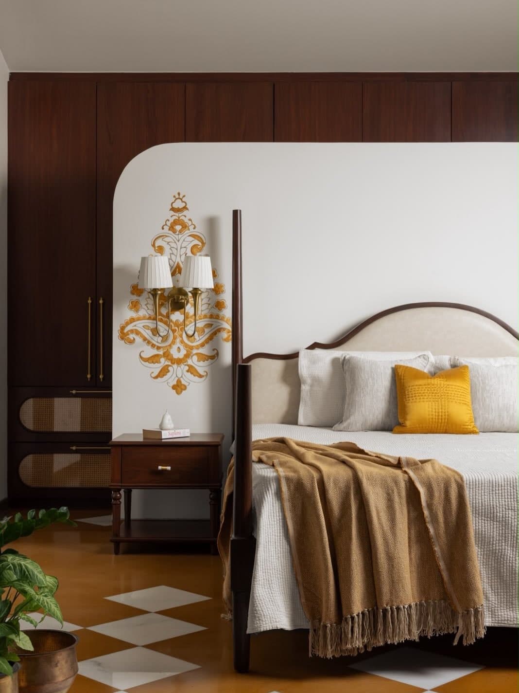 8. Warm Chestnut and Ivory Traditional Bedroom - warm bedroom ideas
