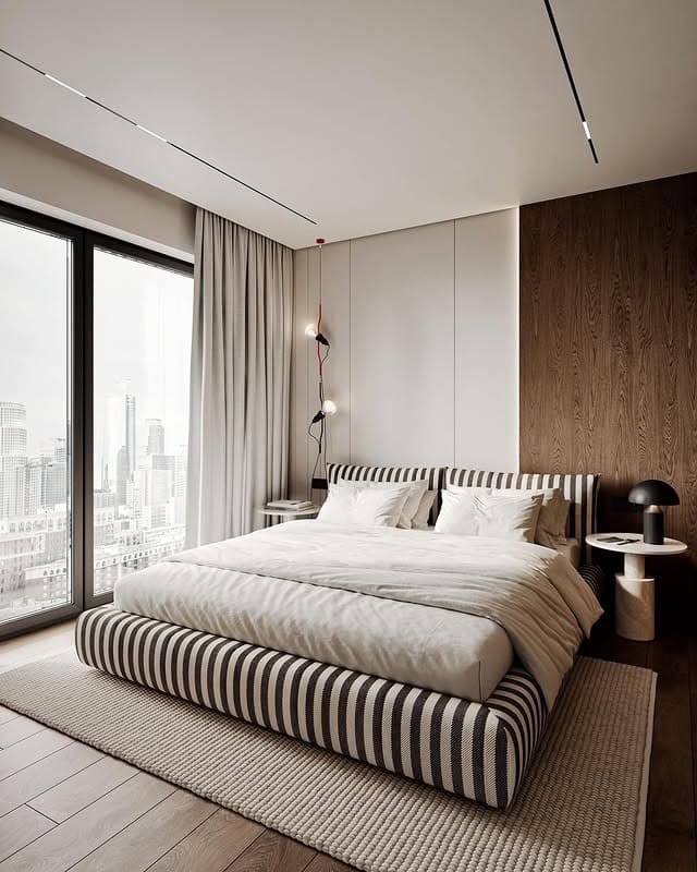 12. Warm Ivory and Espresso Urban Bedroom - warm bedroom ideas