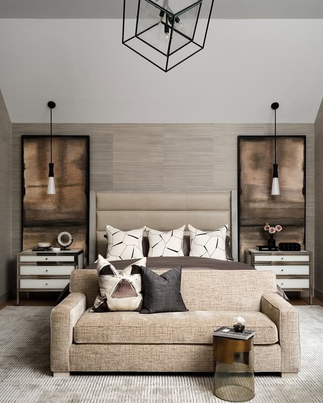 13. Warm Beige and Taupe Boutique Bedroom - warm bedroom ideas