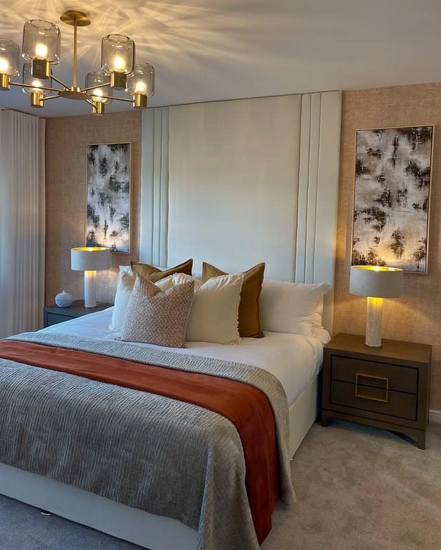 16. Warm Camel and Ivory Elegant Bedroom - warm bedroom ideas