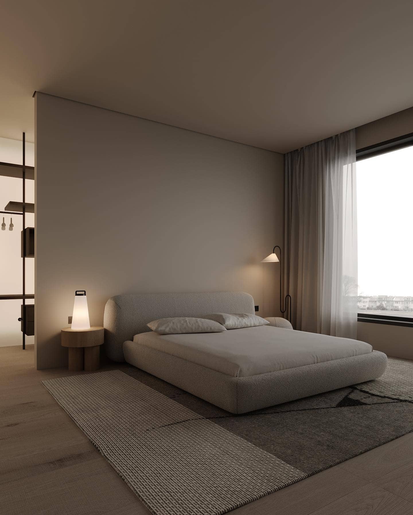 17. Warm Oatmeal and Soft Beige Minimalist Bedroom - warm bedroom ideas