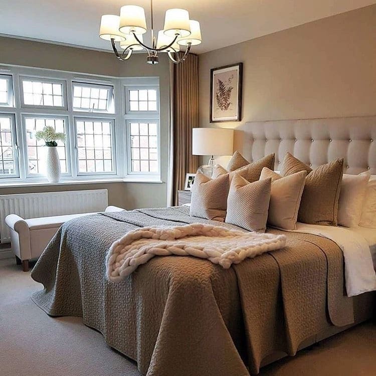 20. Warm Taupe and Cream Traditional Bedroom - warm bedroom ideas