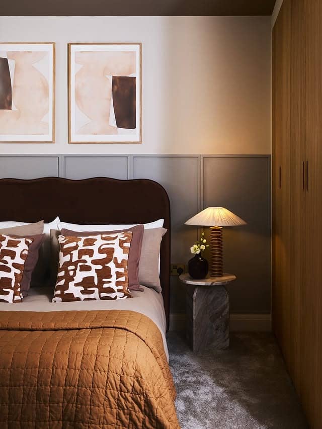 22. Warm Cinnamon and Taupe Contemporary Bedroom Design - warm bedroom ideas