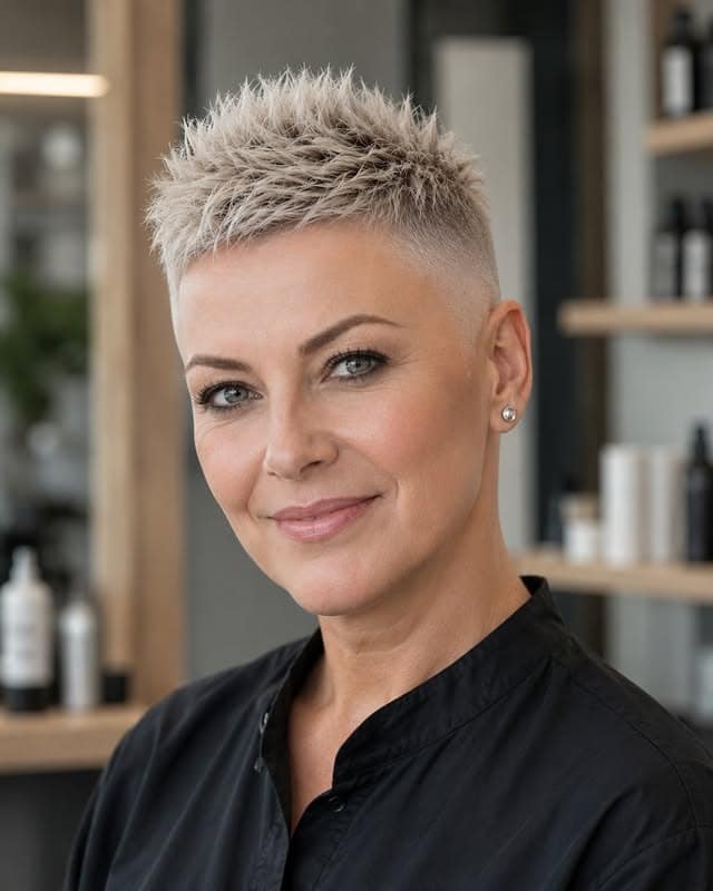 4. Frosted Platinum Textured Pixie Fade - Pixie Cut For Thin Hair