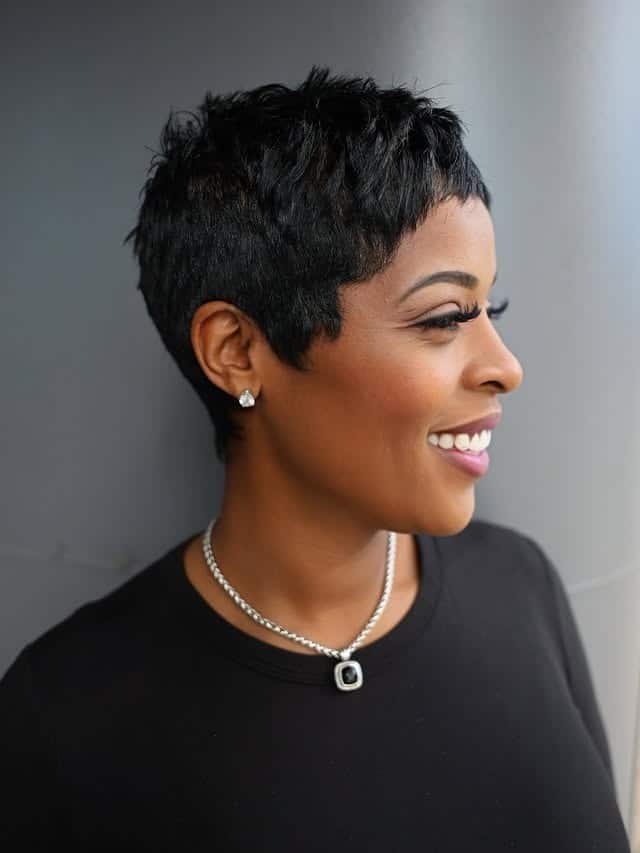 6. Classic Jet Black Crop Pixie - Pixie Cut For Thin Hair