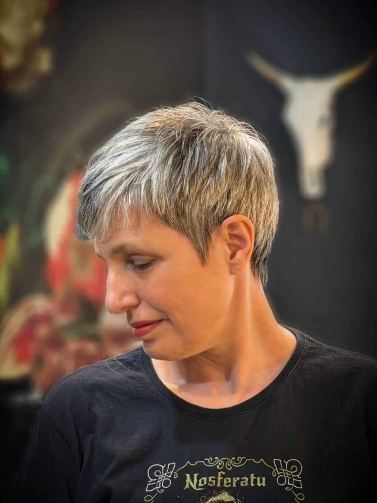 12. Silver Ash Layered Pixie Cut - Pixie Cut For Thin Hair
